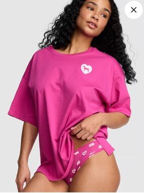 🩷VS Pink tee and panty set 2-piece set pink & white hearts sz M NWT